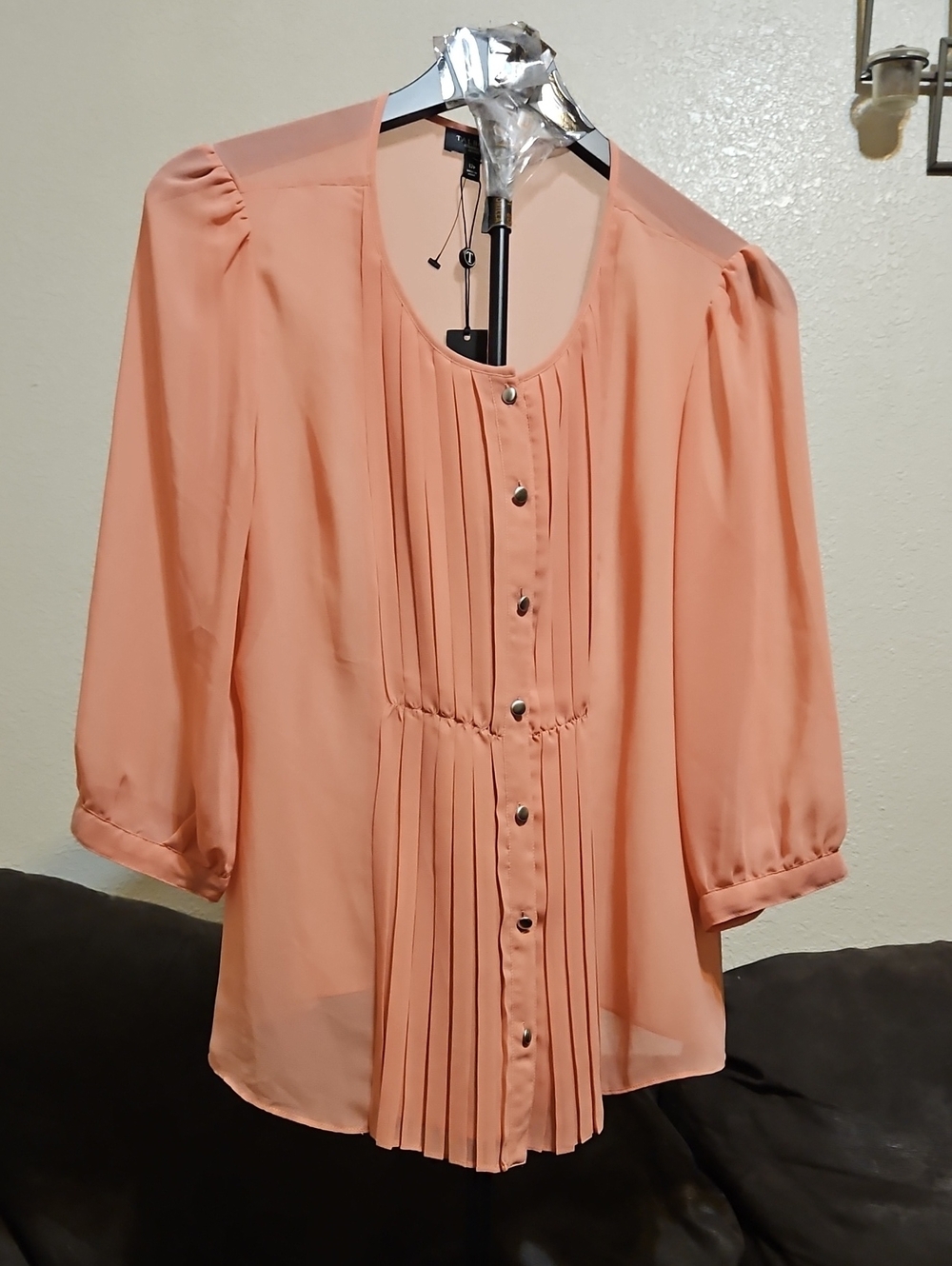 Talbots Peach Pleated Button-Front Blouse
